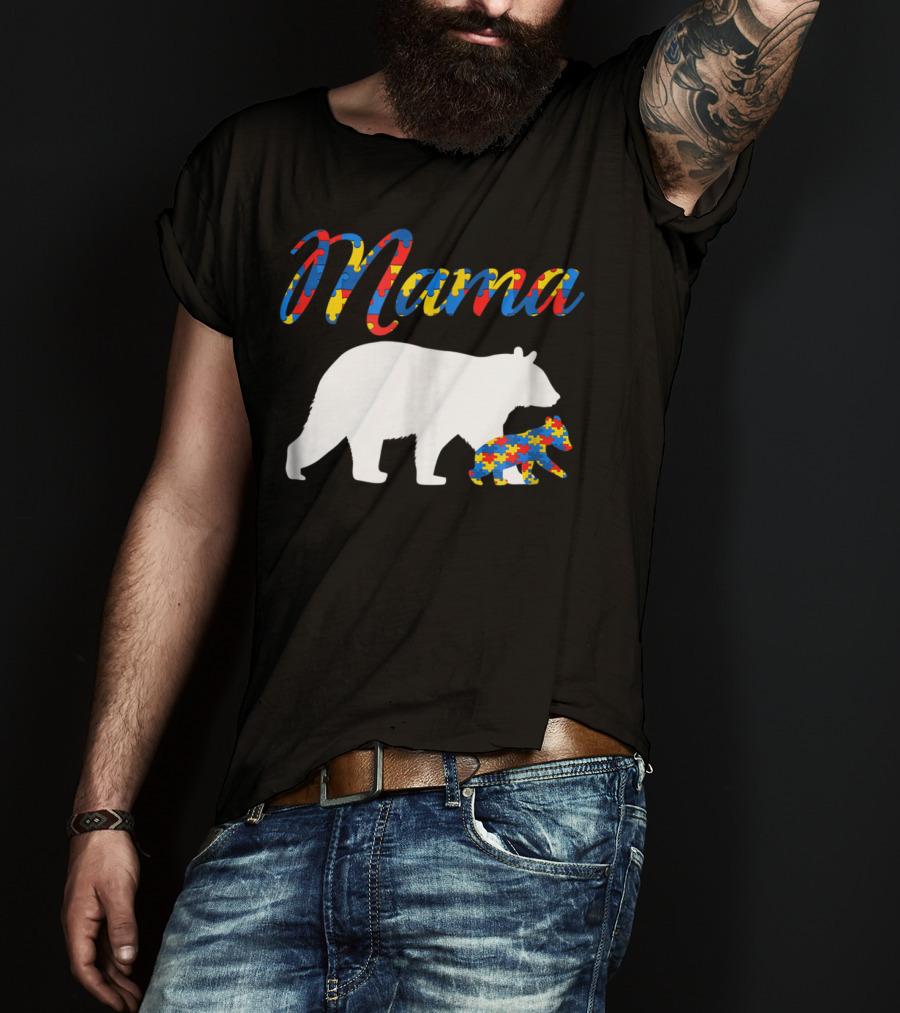Mama Bear Autism Puzzle Piece Design For Women22 T-Shirt