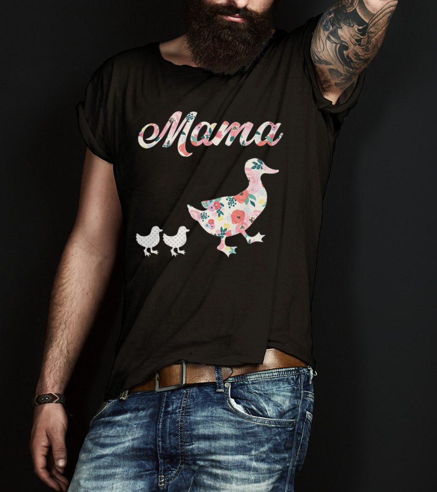 Mama Duck Mom Of 2 Floral Pattern Mother Duck T-Shirt