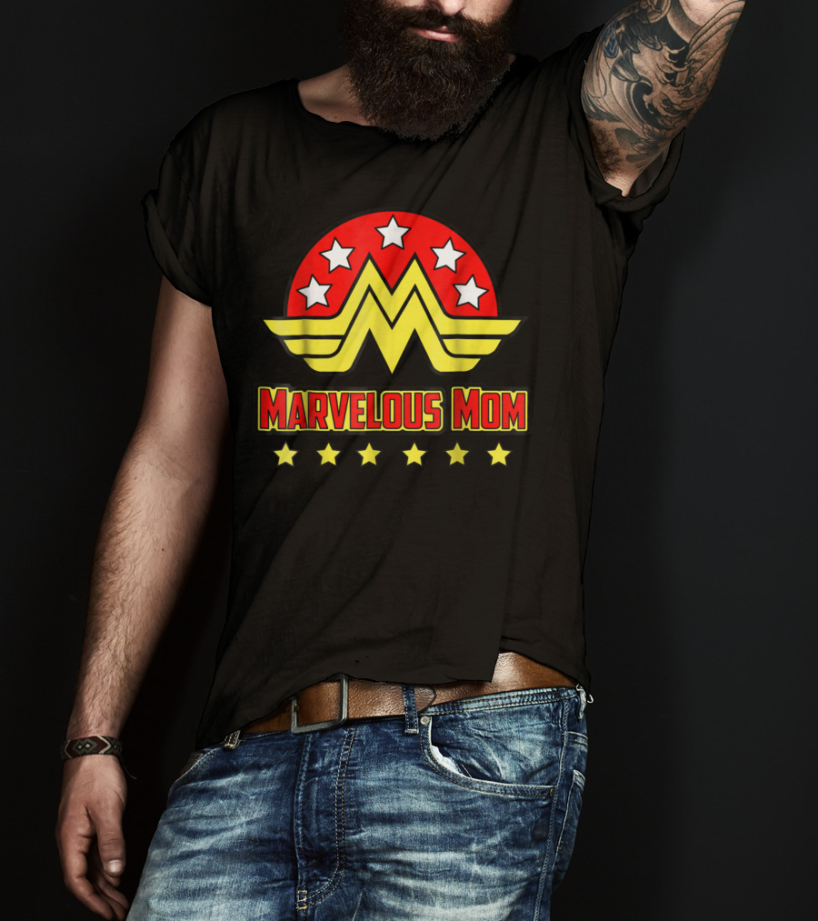 Marvelous Mom Superhero Wonder-Inspired Stars Emblem T-Shirt