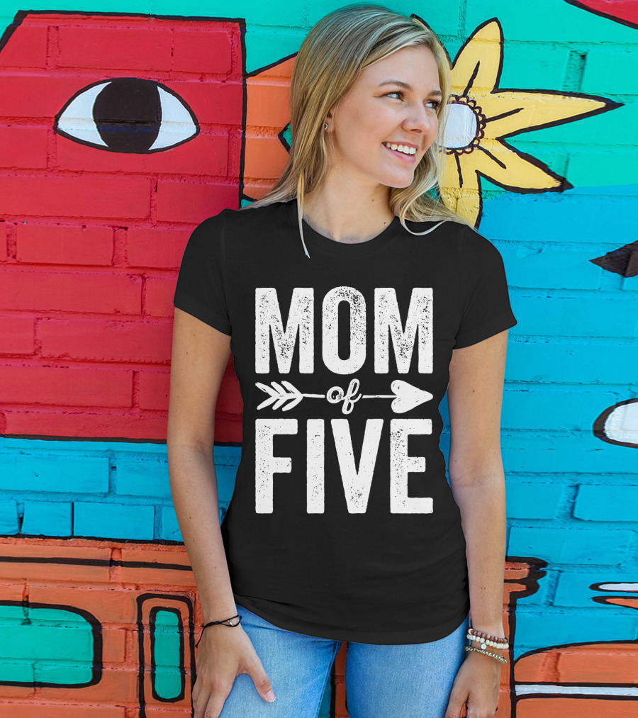 Mom Of Five Arrow Heart T-Shirt