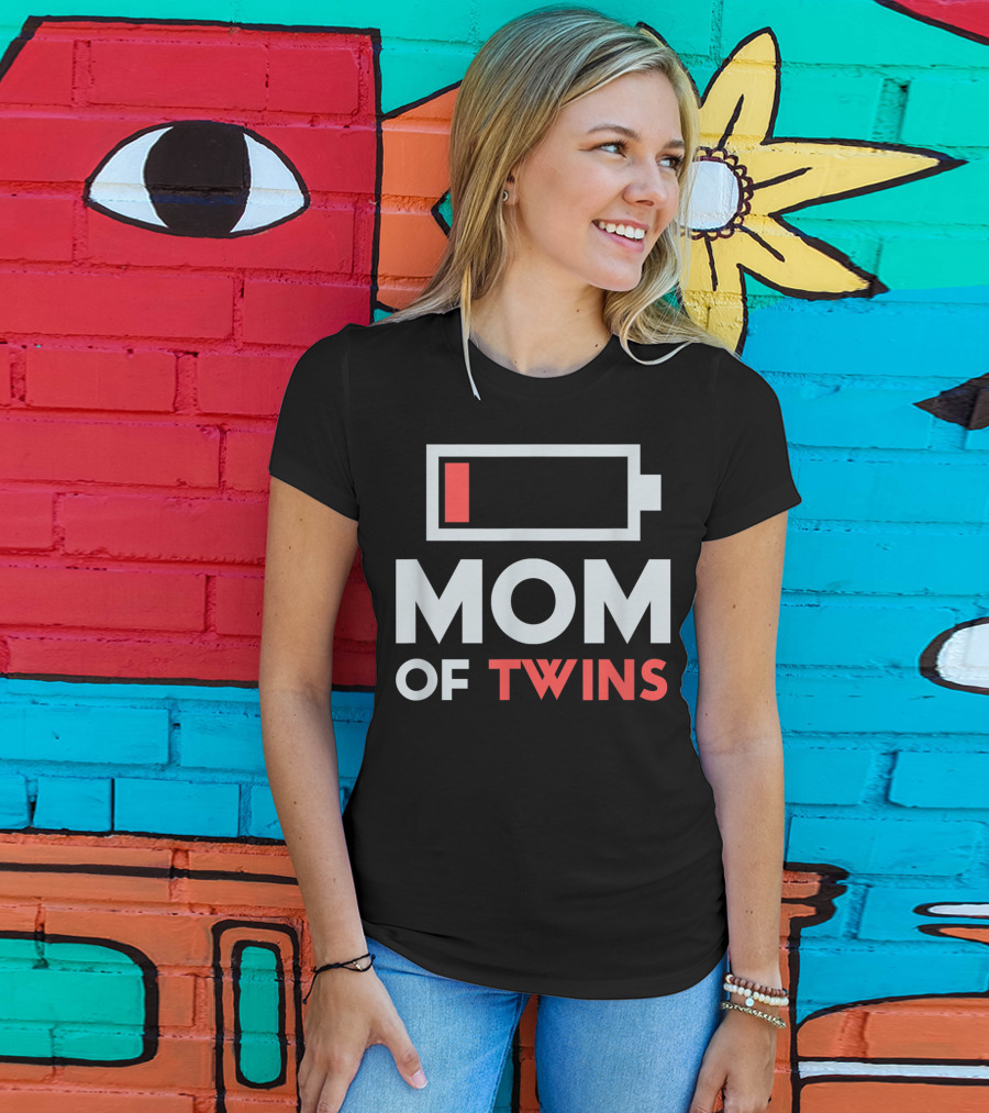 Mom Of Twins Low Battery Icon From Son Daughter Twin Mothers T-Shirt