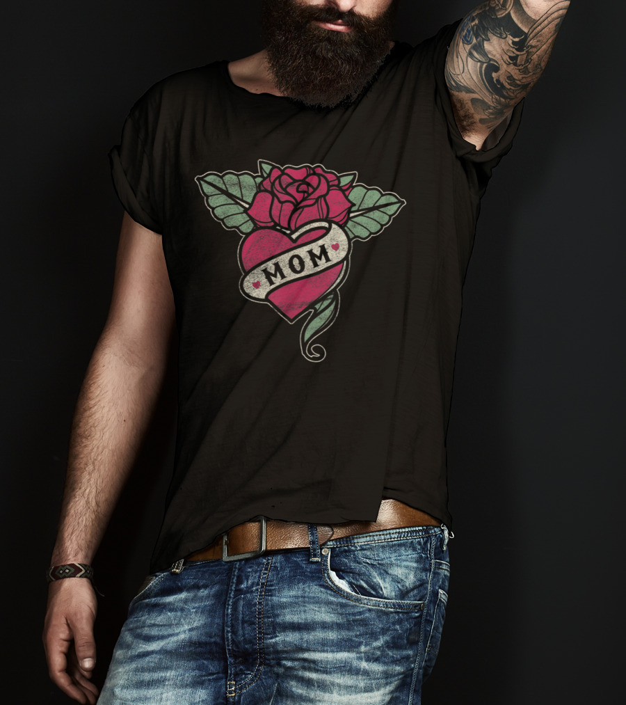 Mom Tattoo Heart Red Rose T-Shirt