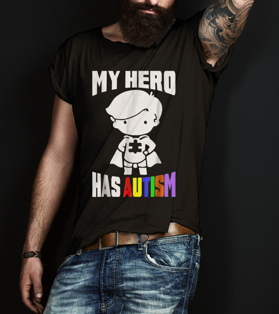 My Hero Has Autism Mom From Son56 Puzzle Cape Hero T-Shirt