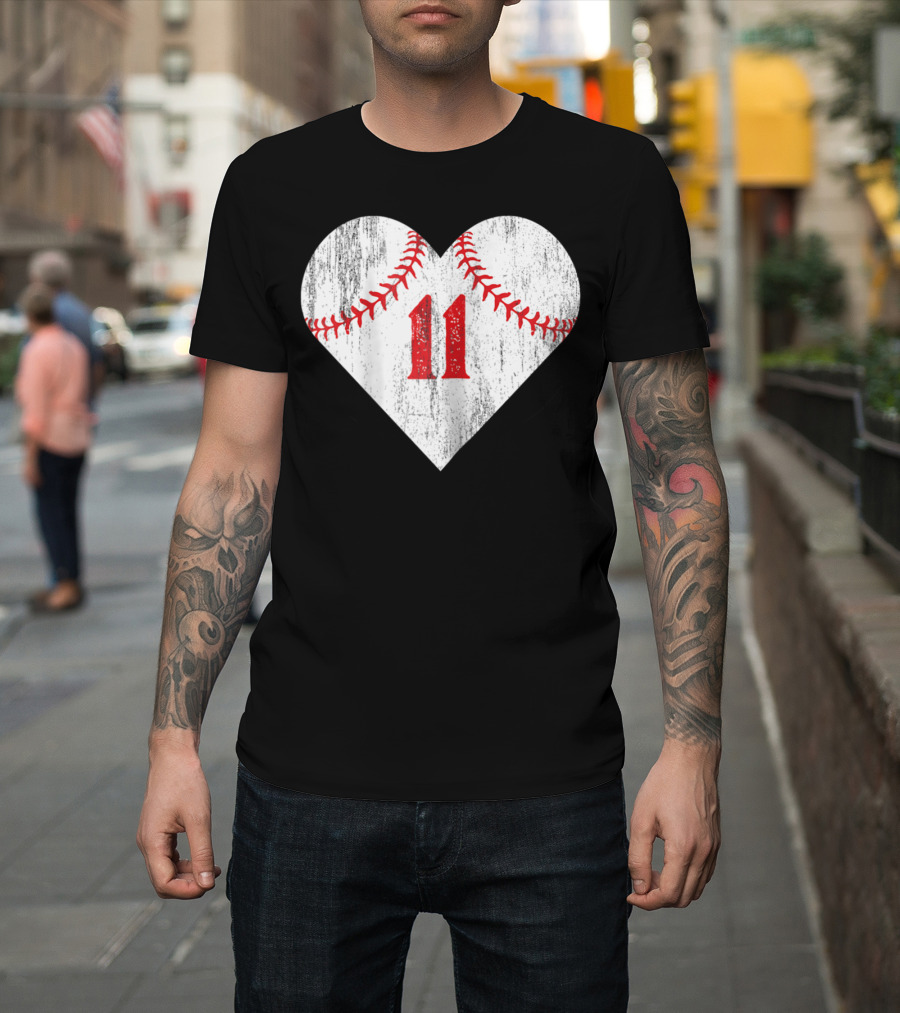 Number 11 Heart Baseball Softball T-Shirt