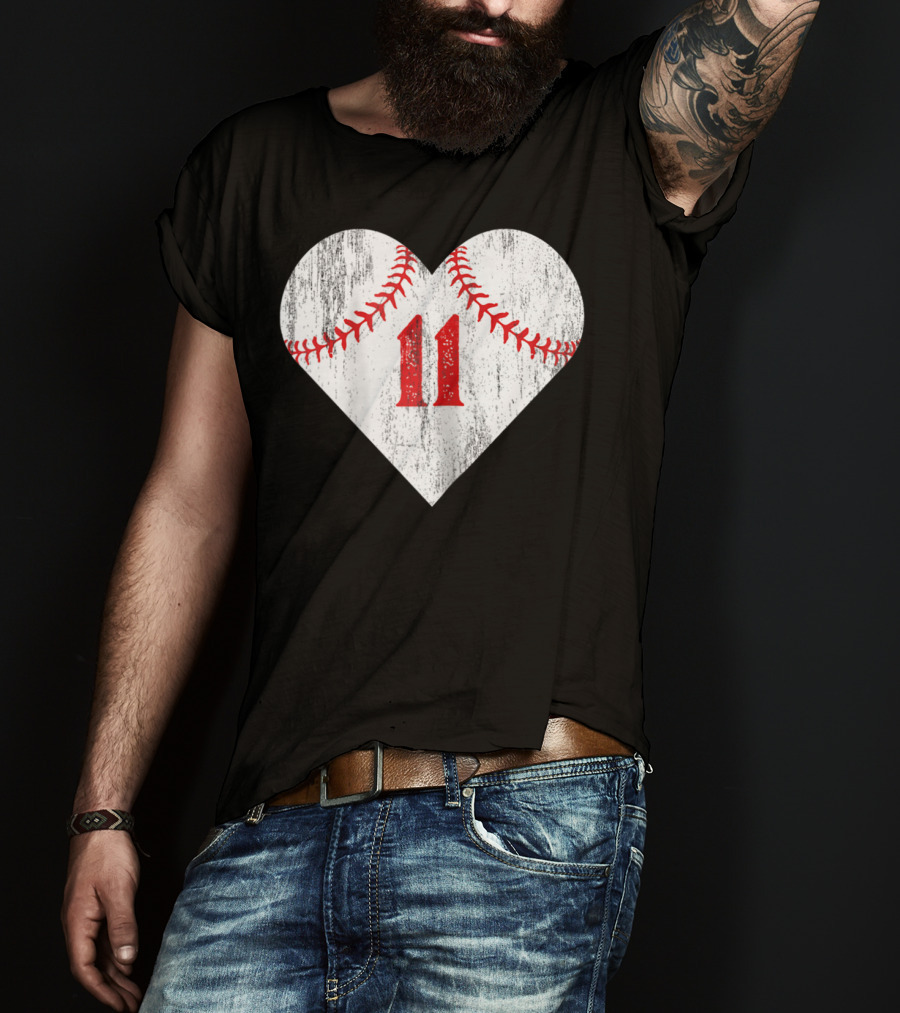 Number 11 Heart Baseball Softball T-Shirt