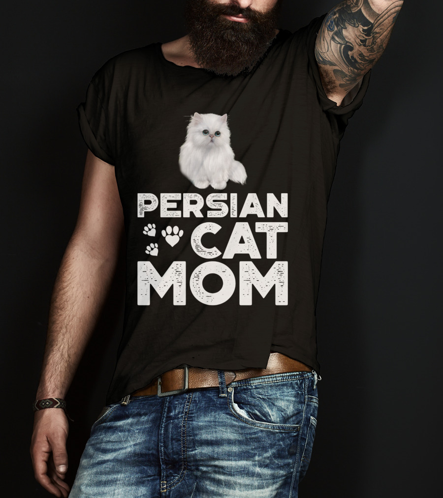 Persian Cat Mom With Paw And Heart Design For Female Cat Owners T-Shirt
