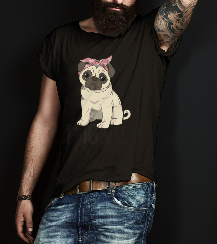 Pug Mom Cute Pug With Pink Bandana T-Shirt