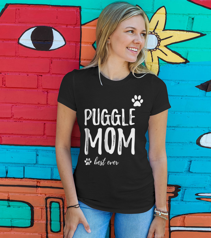 Puggle Mom Best Ever Dog Lover Paw Prints T-Shirt