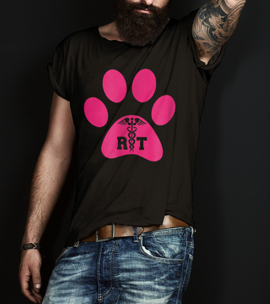 Respiratory Therapy Pink RT Caduceus Dog Paw T-Shirt