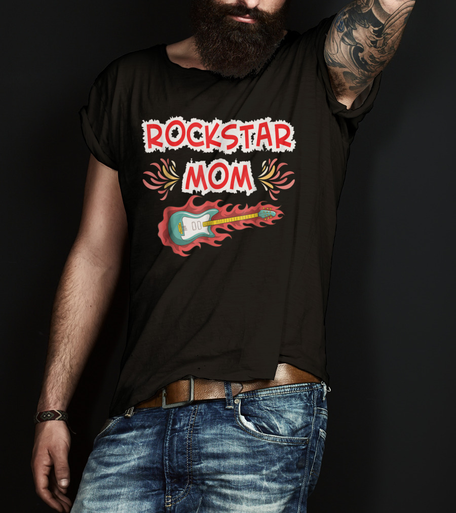 Rockstar Mom Electric Guitar Fire Design Rock Fan T-Shirt