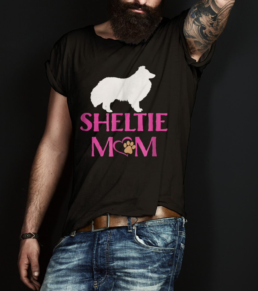 Sheltie Mom With Heart And Paw Prints T-Shirt