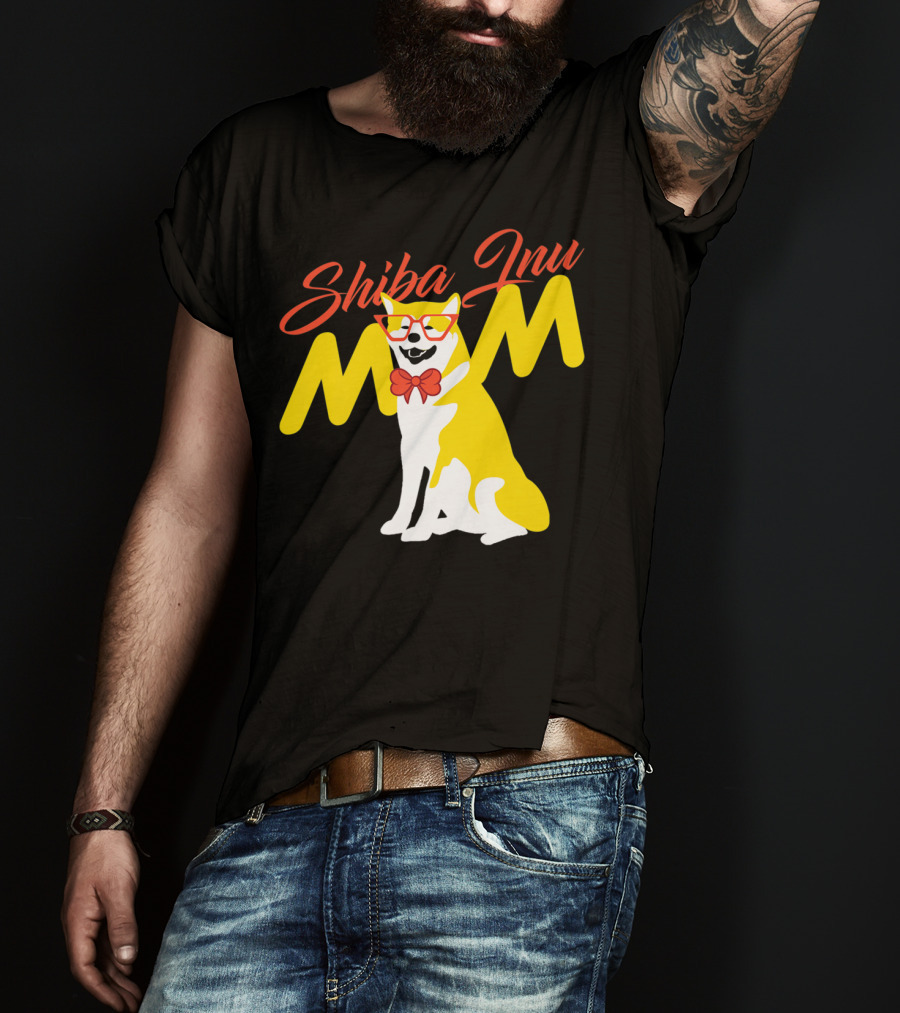 Shiba Inu Mom With Glasses And Bow Tie T-Shirt