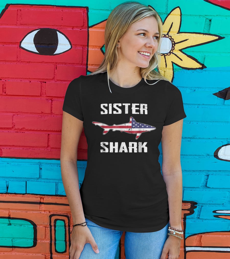 Sister Shark American Flag Matching Family T-Shirt