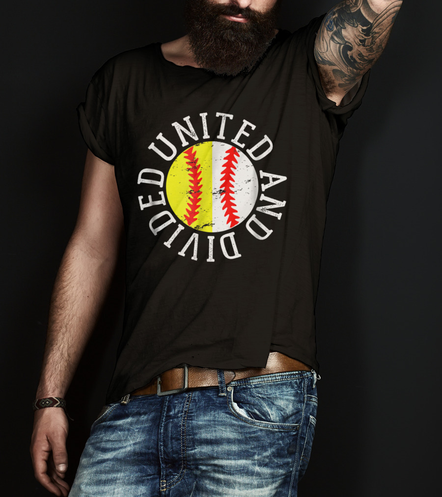 Softball Baseball United And Divided Cool Cute Son Daughter T-Shirt