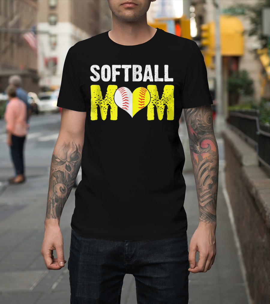 Softball Mom Heart Baseball T-Shirt