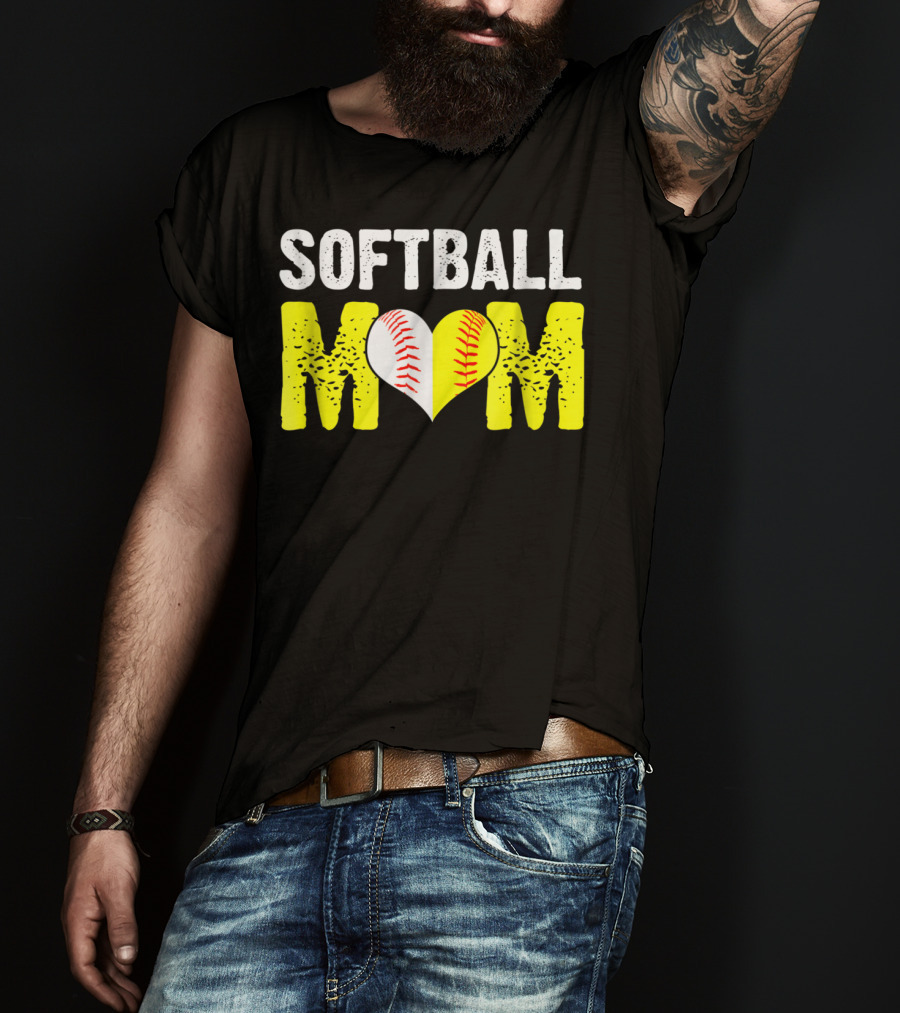 Softball Mom Heart Baseball T-Shirt