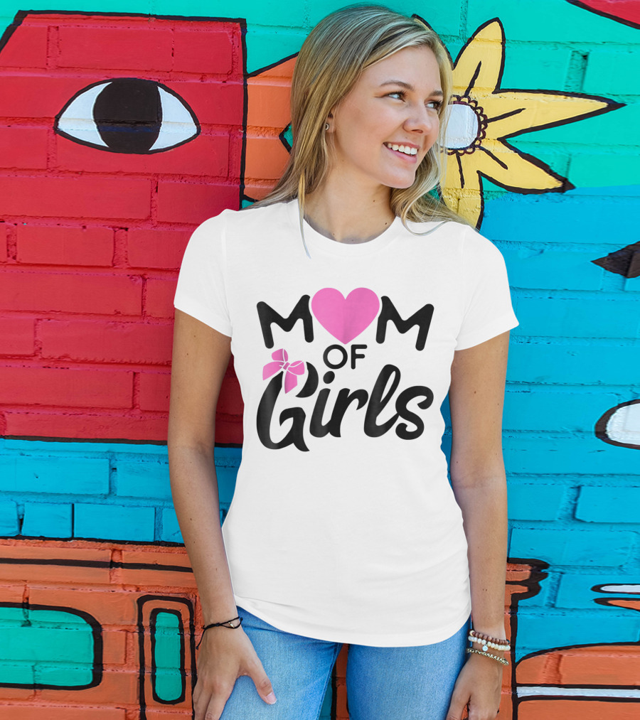 Mom Of Girls Heart And Bow T-Shirt