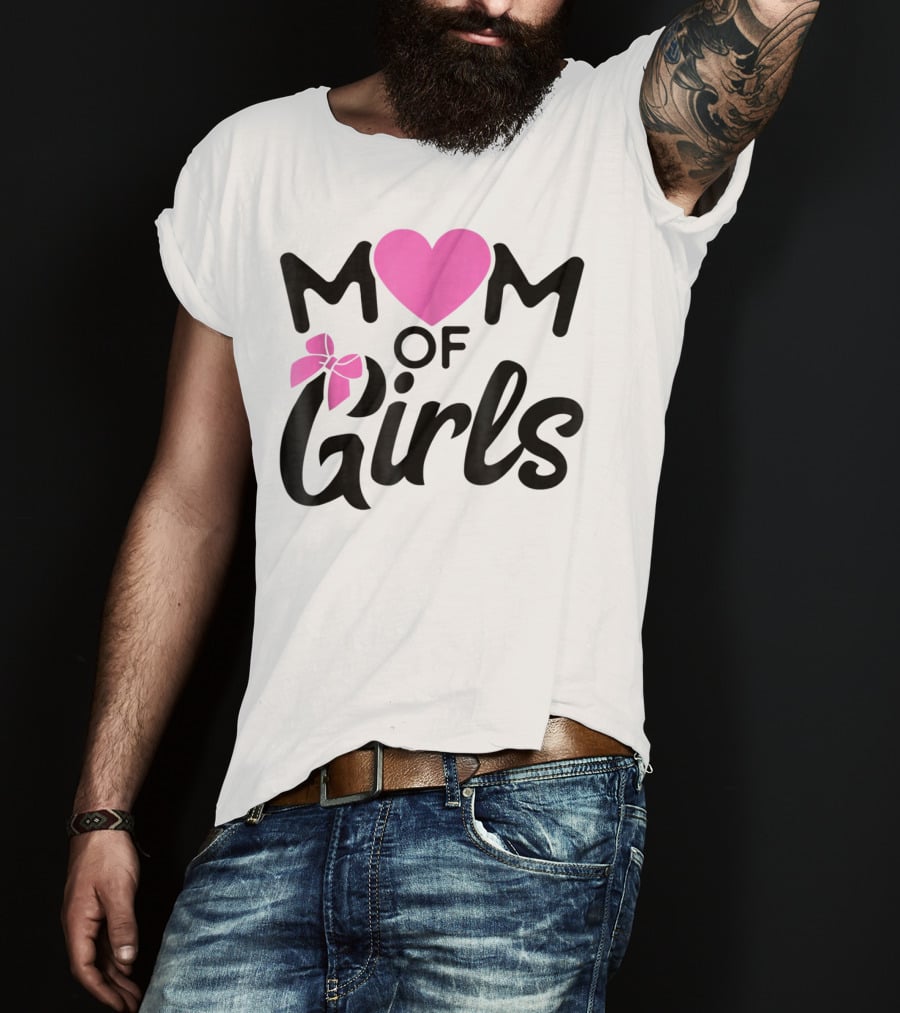 Mom Of Girls Heart And Bow T-Shirt