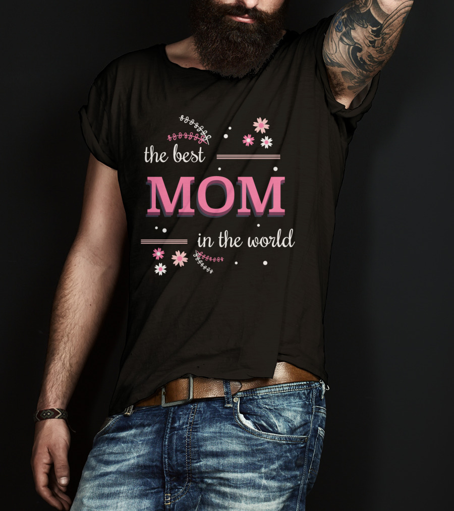 The Best Mom In The World Pink White Flowers And Dots T-Shirt