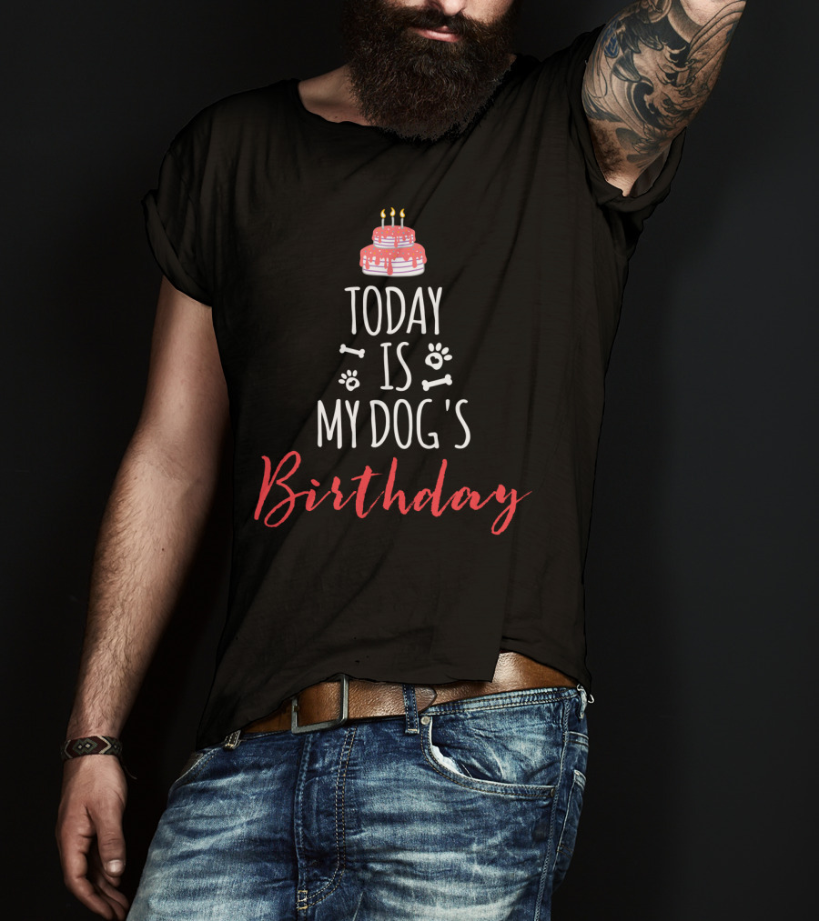 Today Is My Dog's Birthday Cake Candles Paw Prints Bones T-Shirt