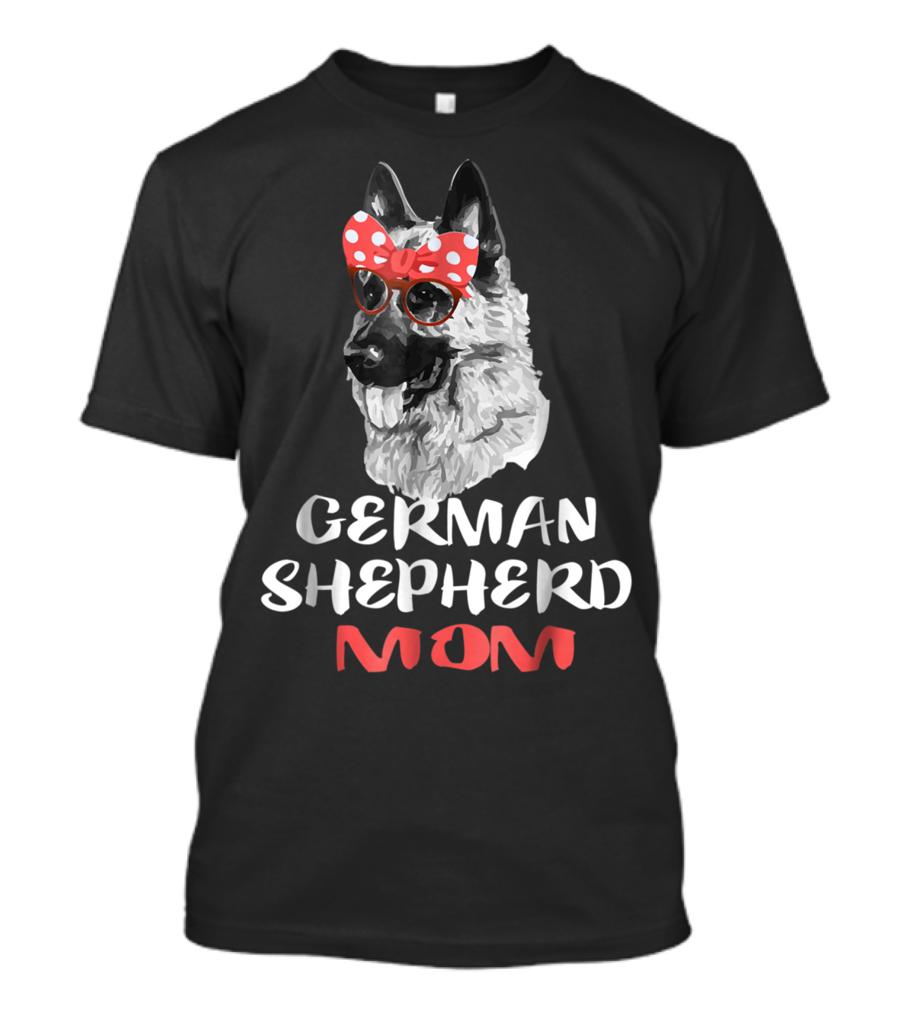 German Shepherd Mom Mother Dog Lover Owner Dog With Red Bow And Glasses T-Shirt
