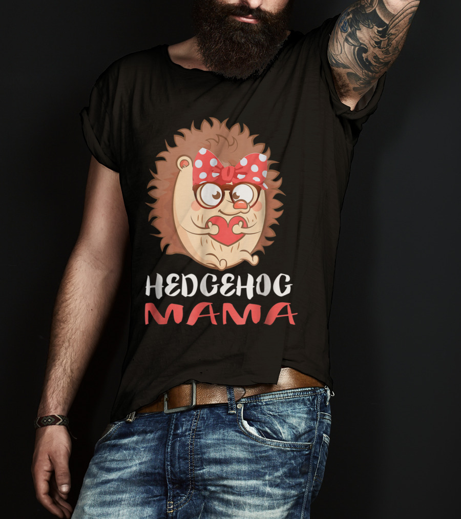 Hedgehog Mama Pet Lover Owner Mom With Glasses And Polka Dot Bow T-Shirt