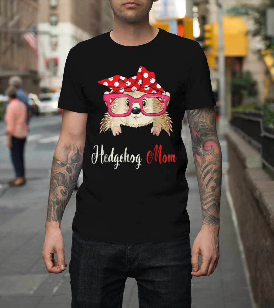 Hedgehog Mom Awesome Present54 Cute Glasses Polka Dot Bow T-Shirt