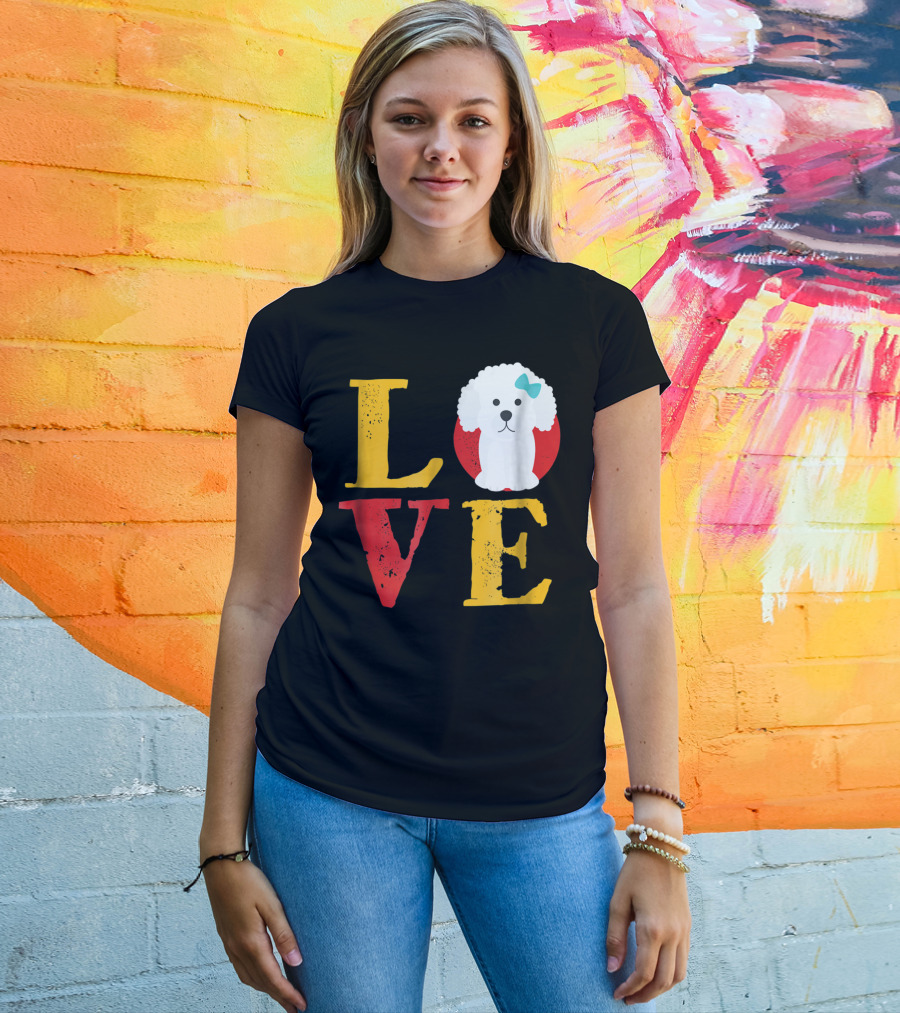 LOVE Bichon Frise Puppy With Blue Bow T-Shirt
