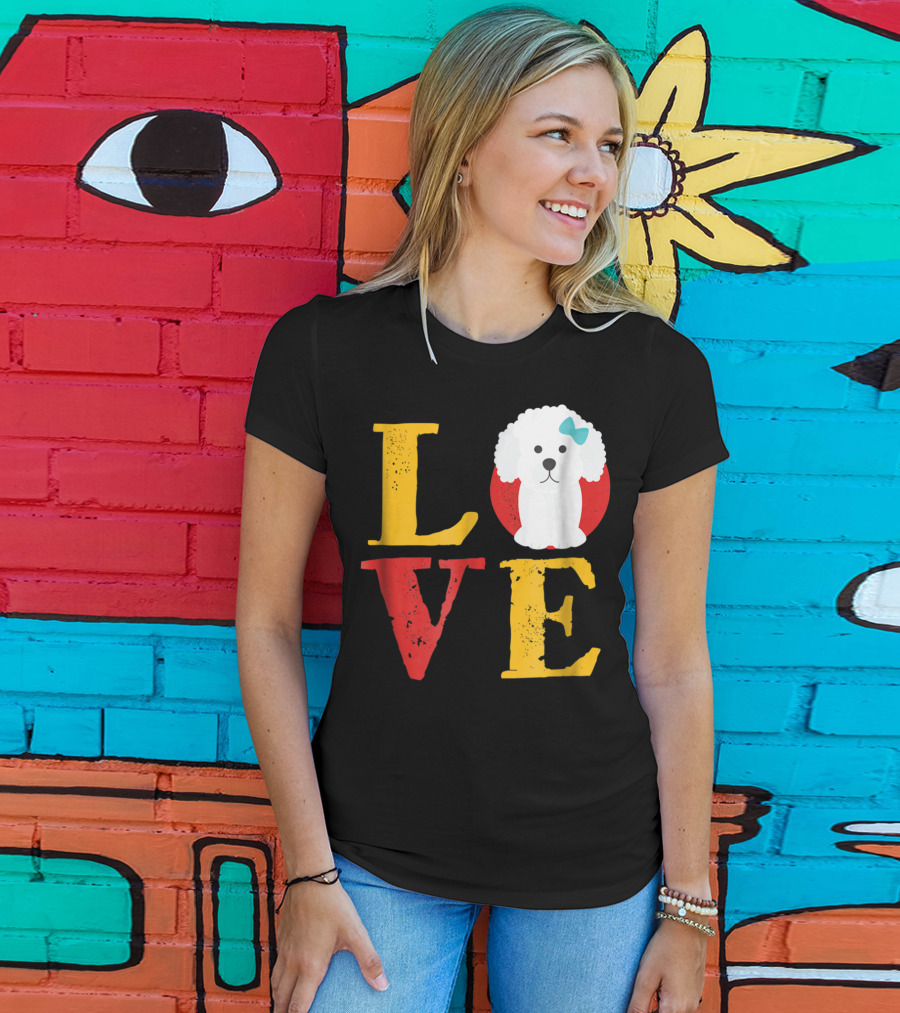 LOVE Bichon Frise Puppy With Blue Bow T-Shirt