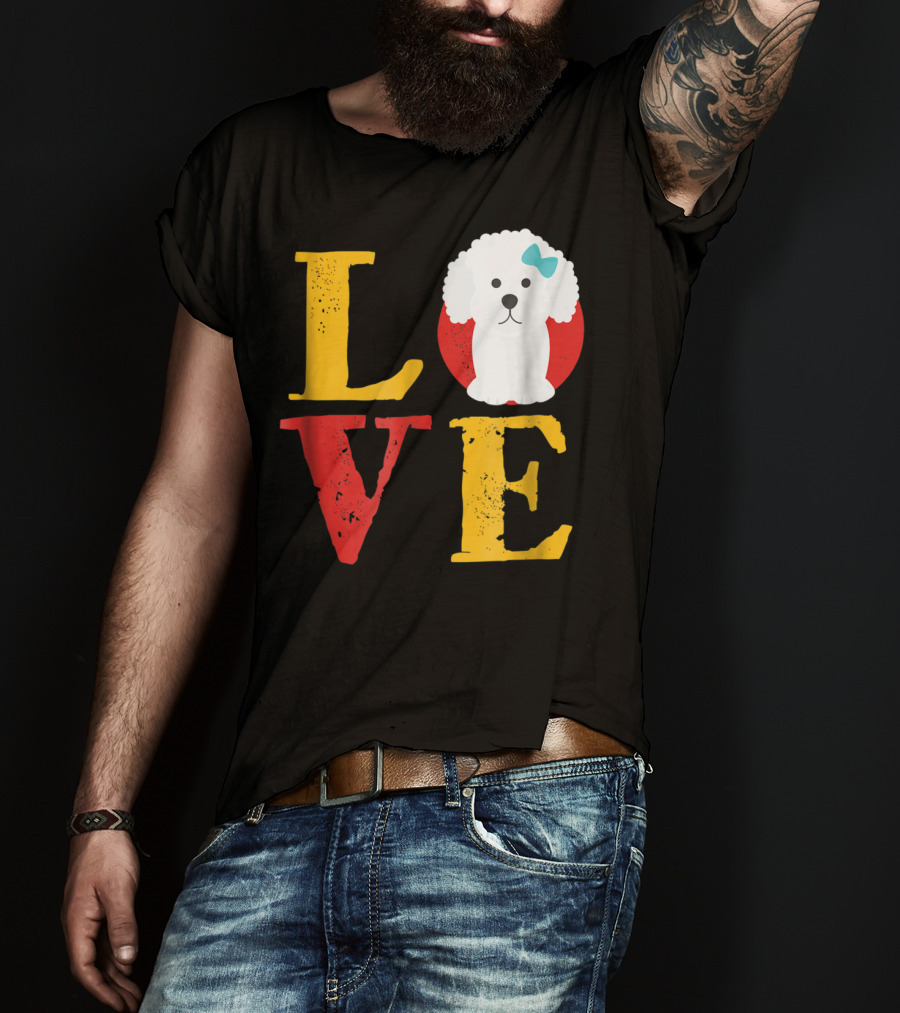LOVE Bichon Frise Puppy With Blue Bow T-Shirt