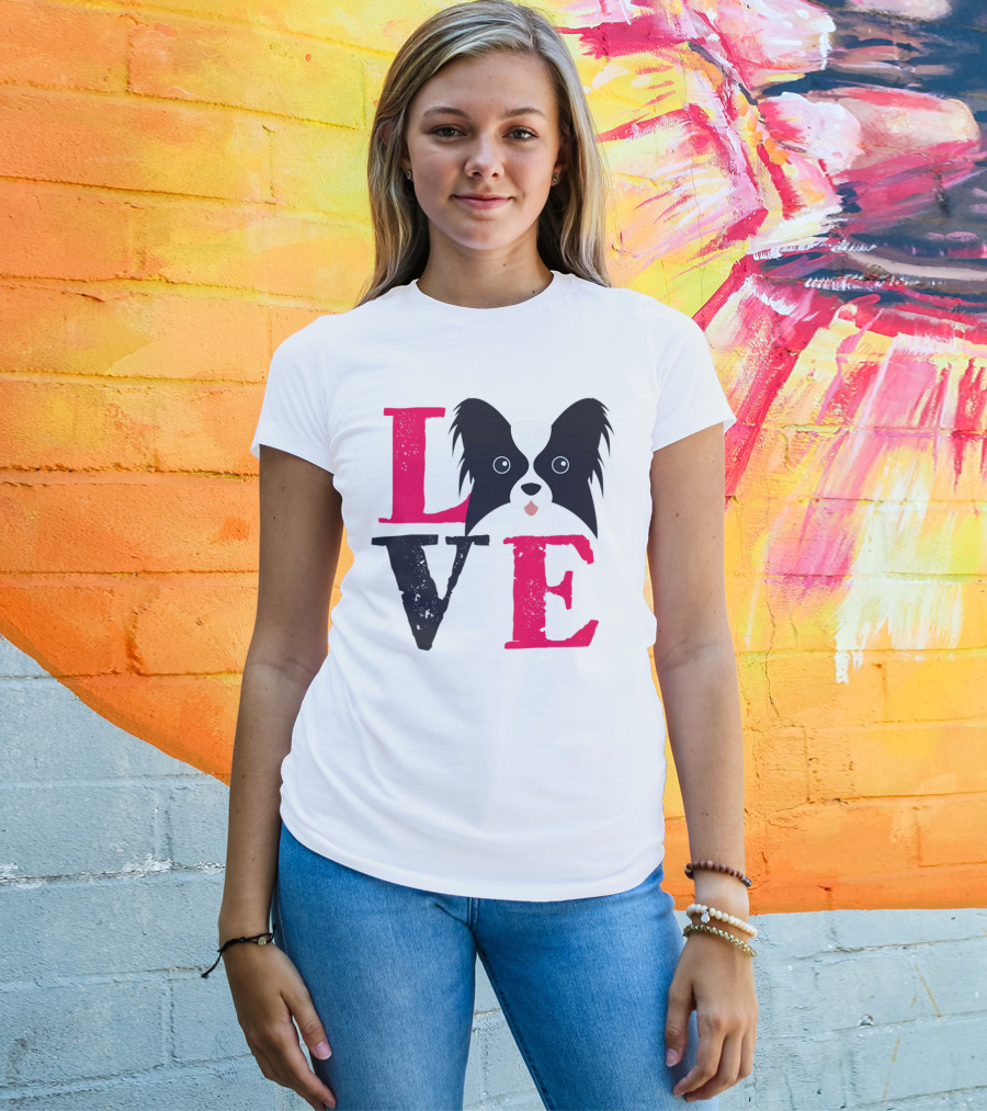 I Love Papillion Puppy Mom And Dad Love Papillon Dog T-Shirt