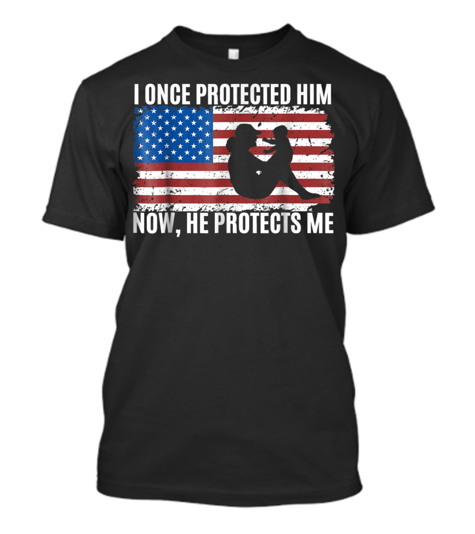 I Once Protected Him Now He Protects Me Proud Military MOM Patriotic American Flag T-Shirt