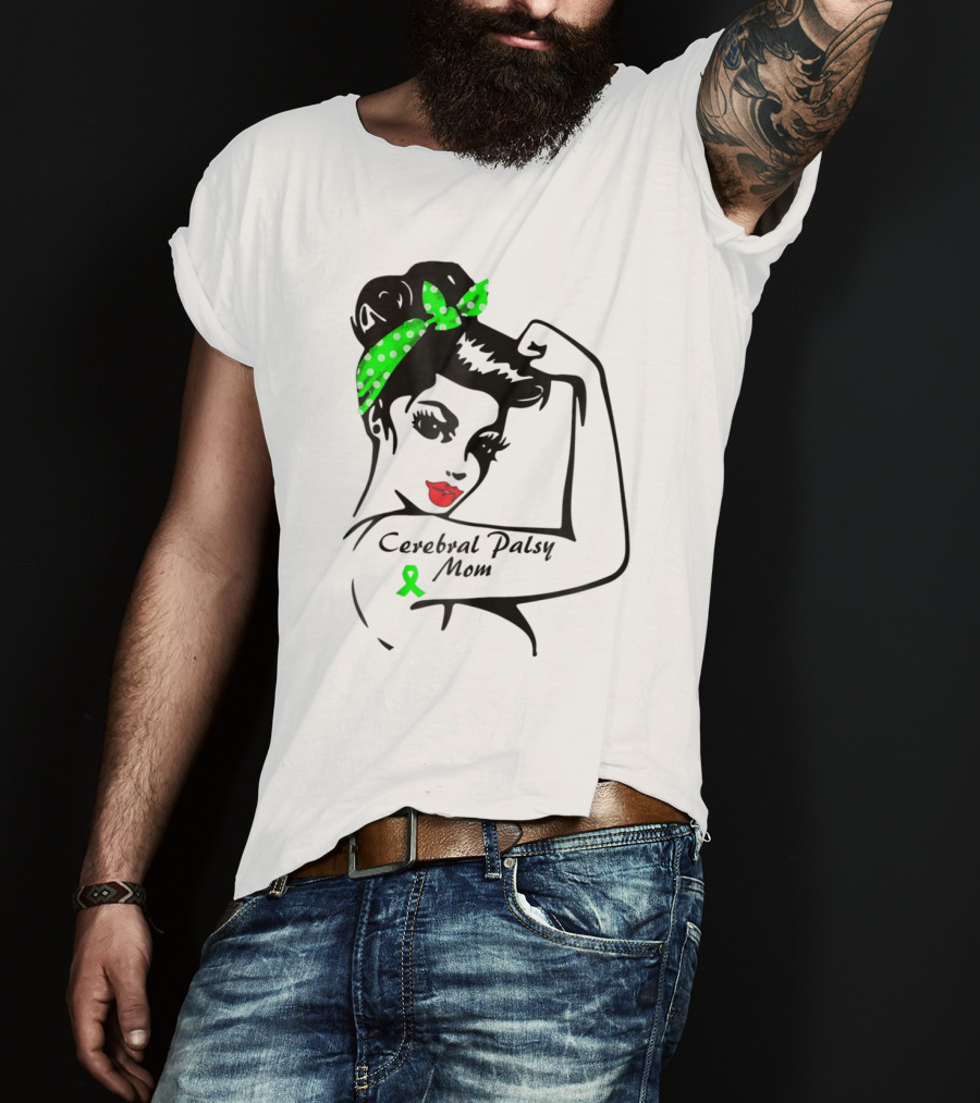Cerebral Palsy Mom Strong Ribbon Green Polka Dot Bandana T-Shirt
