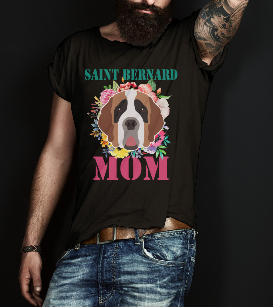 Saint Bernard Mom Floral Puppy Pet Lover T-Shirt