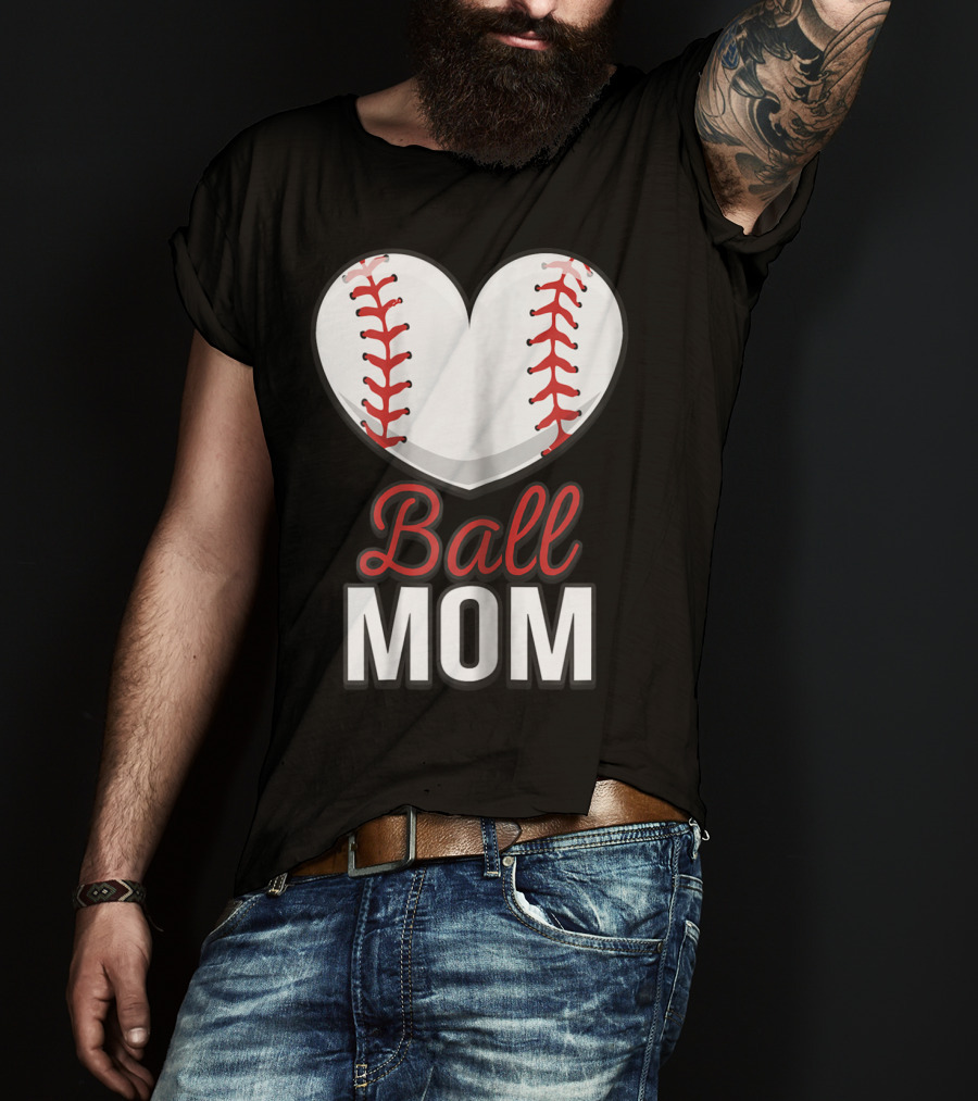 Ball Mom Heart Baseball Softball Mom T-Shirt