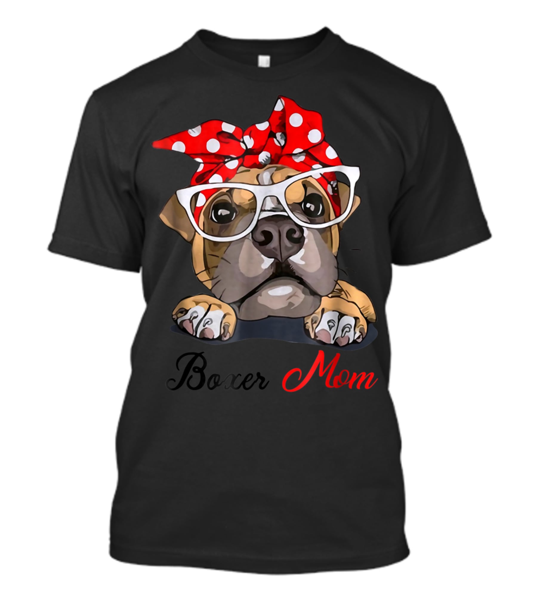 Boxer Mom Funny Boxer Dog With Glasses And Red Polka Dot Bandana T-Shirt