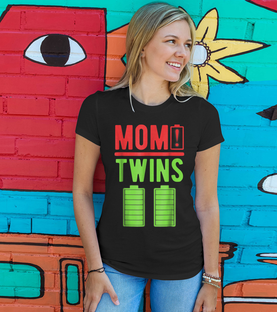 Mom Twins Battery Life Depleted Funny Twins Mom T-Shirt