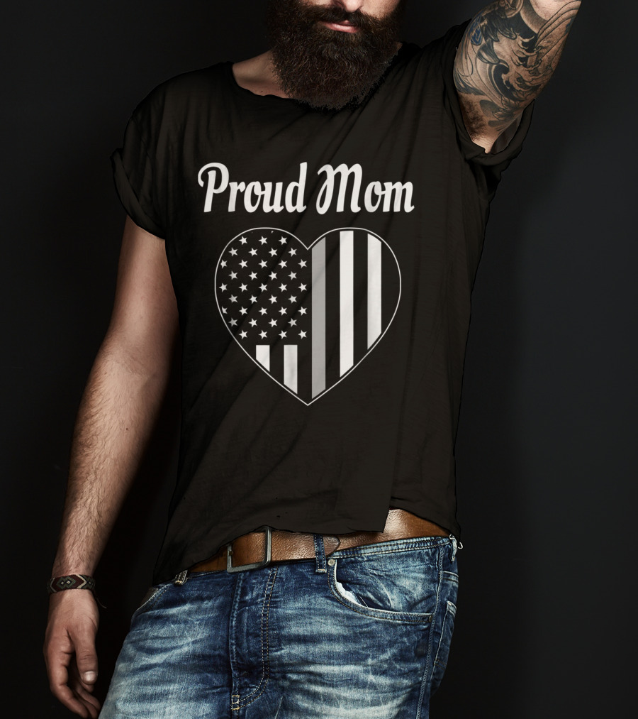 Proud Corrections Officer Mom Thin Gray Line Heart Flag T-Shirt