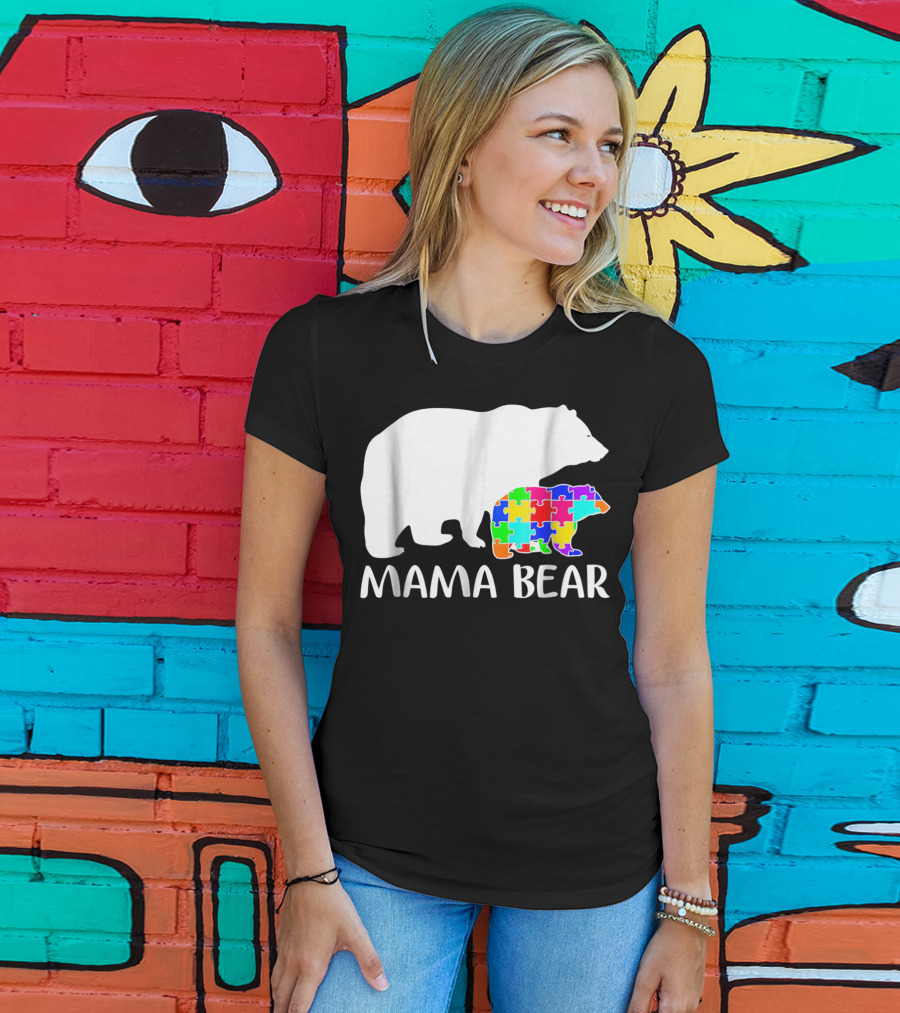 Mama Bear Puzzle Piece Autism Awareness Mother7 T-Shirt