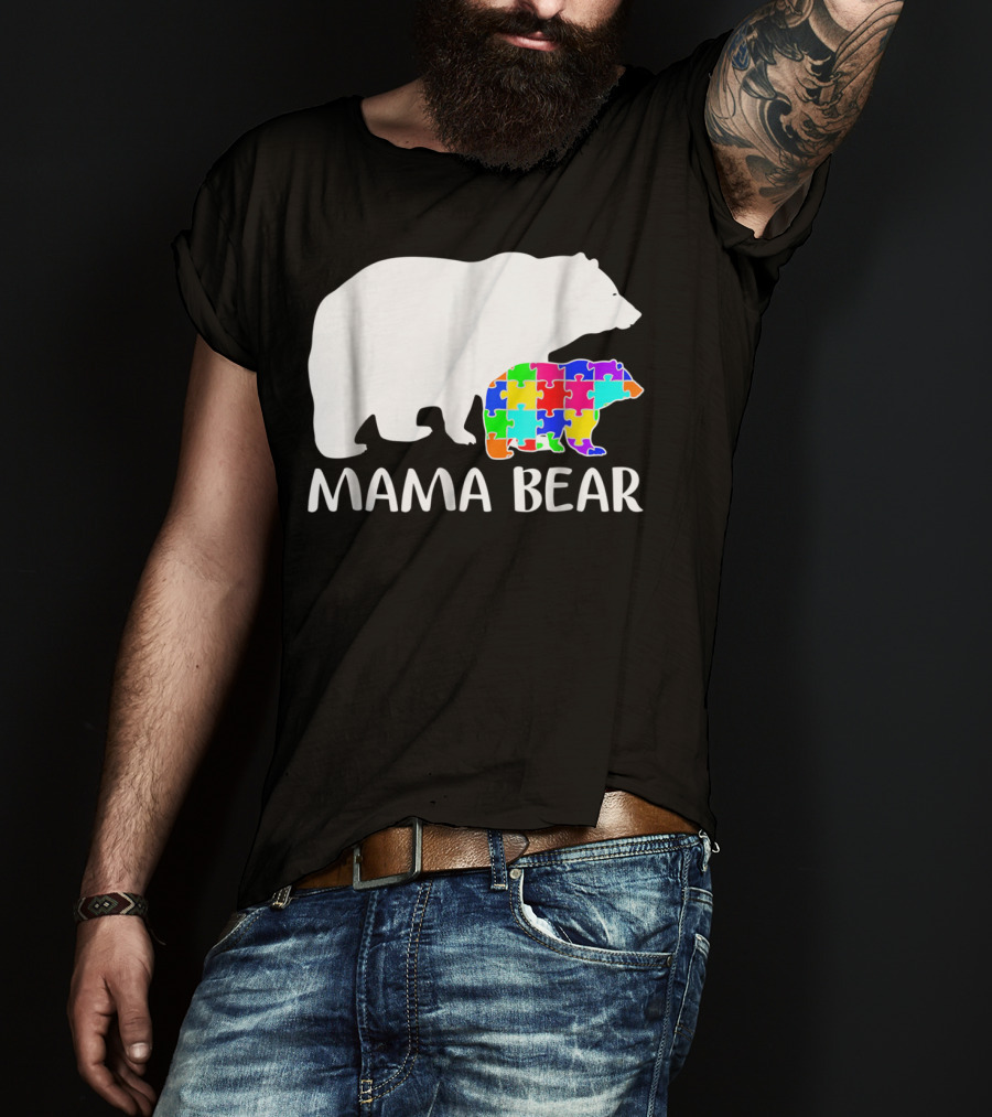 Mama Bear Puzzle Piece Autism Awareness Mother7 T-Shirt