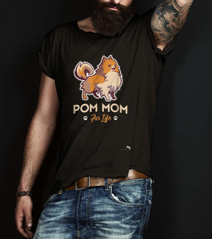 Pom Mom Fur Life Pomeranian Paw Prints T-Shirt