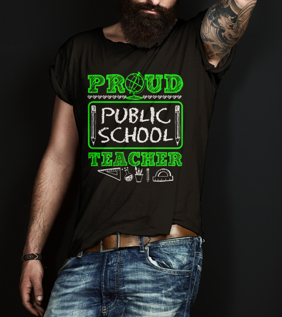 Proud Public School Teacher Educational Icons Heart Accents T-Shirt