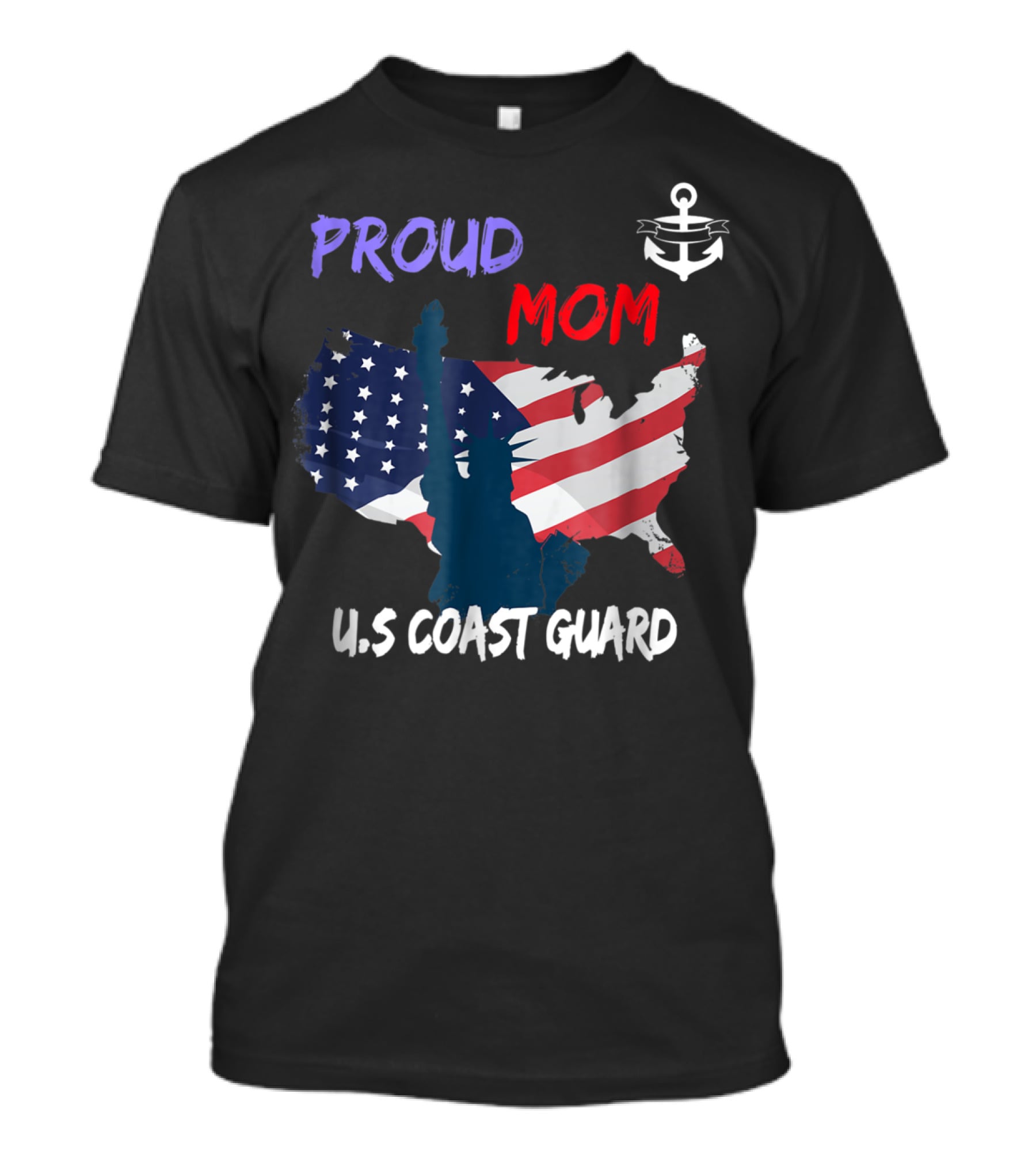 Proud Mom U.S. Coast Guard Anchor Flag Map T-Shirt
