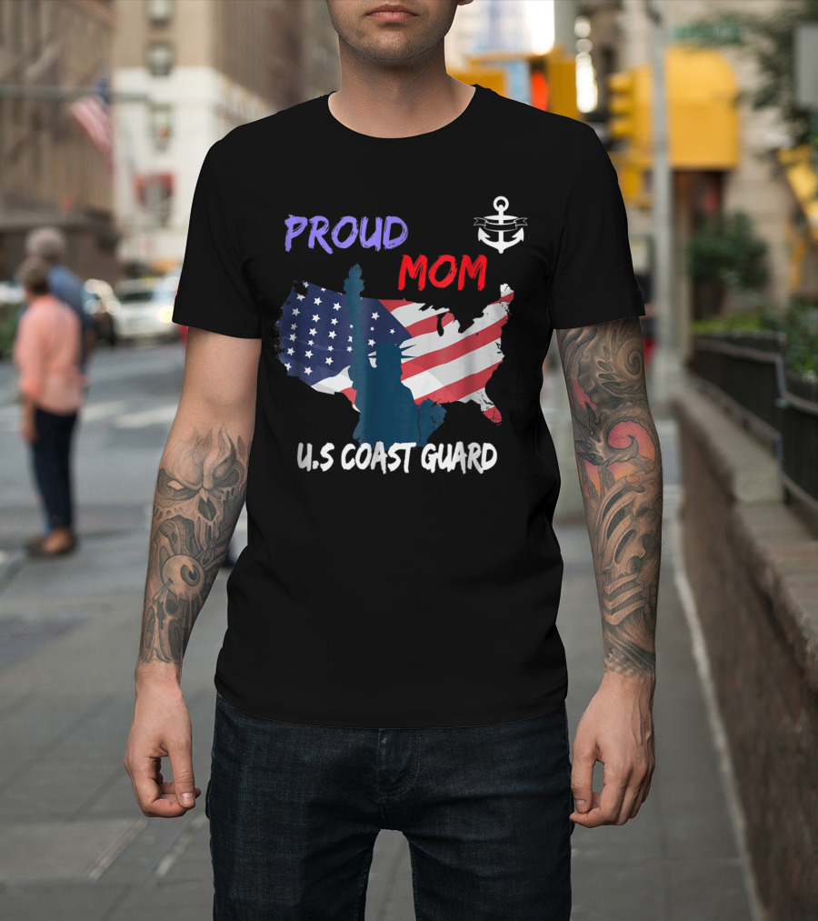 Proud Mom U.S. Coast Guard Anchor Flag Map T-Shirt