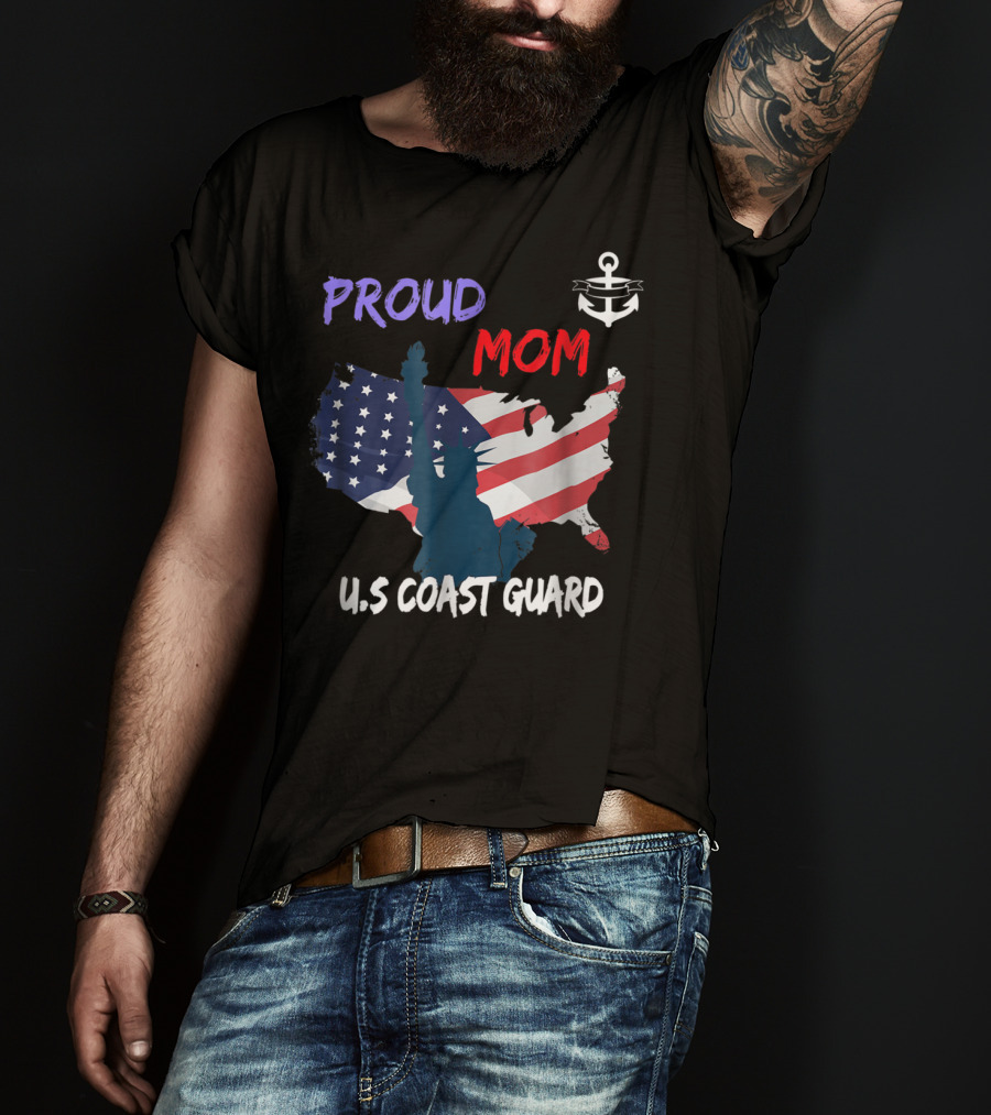 Proud Mom U.S. Coast Guard Anchor Flag Map T-Shirt