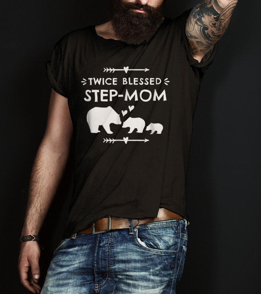 Twice Blessed Step-Mom Bear Family Cubs Hearts T-Shirt