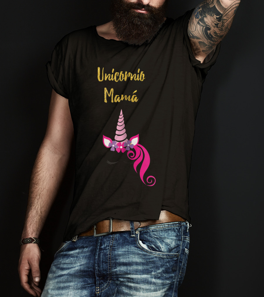 Unicornio Mamá Spanish Unicornio Mom With Pink Horn And Flowers T-Shirt