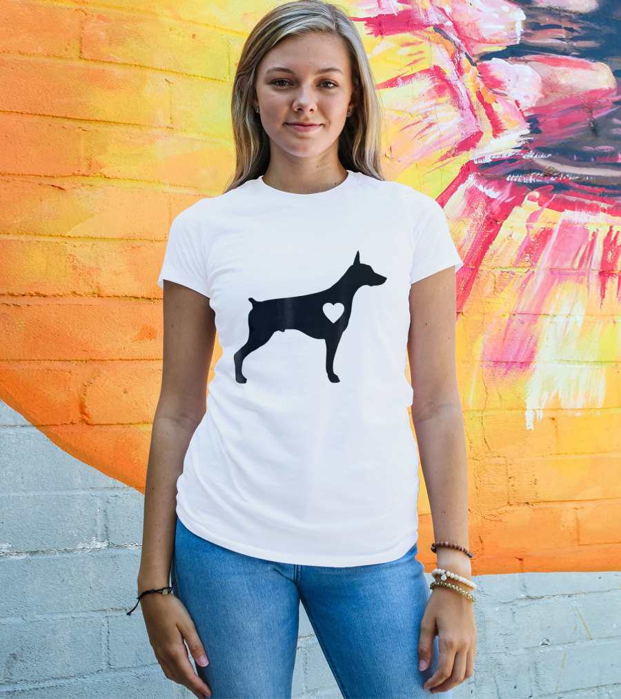 Doberman Heart Love Silhouette Dog Mom90 T-Shirt