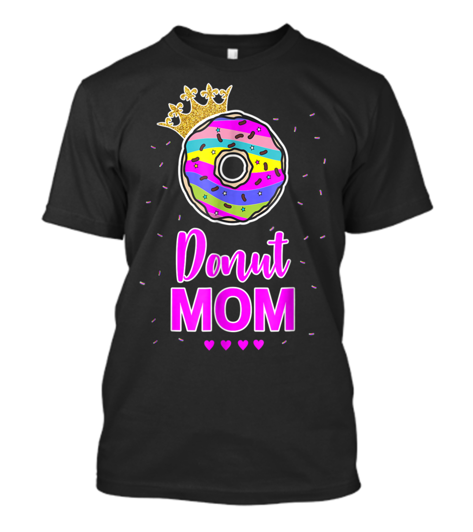 Donut Mom Birthday Girl Matching Family Cake24 Multicolored Crown Hearts T-Shirt