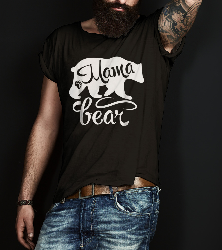 Mama Bear Big Strong Mom Power Superwoman Mommy Bear Silhouette With Paw Prints T-Shirt